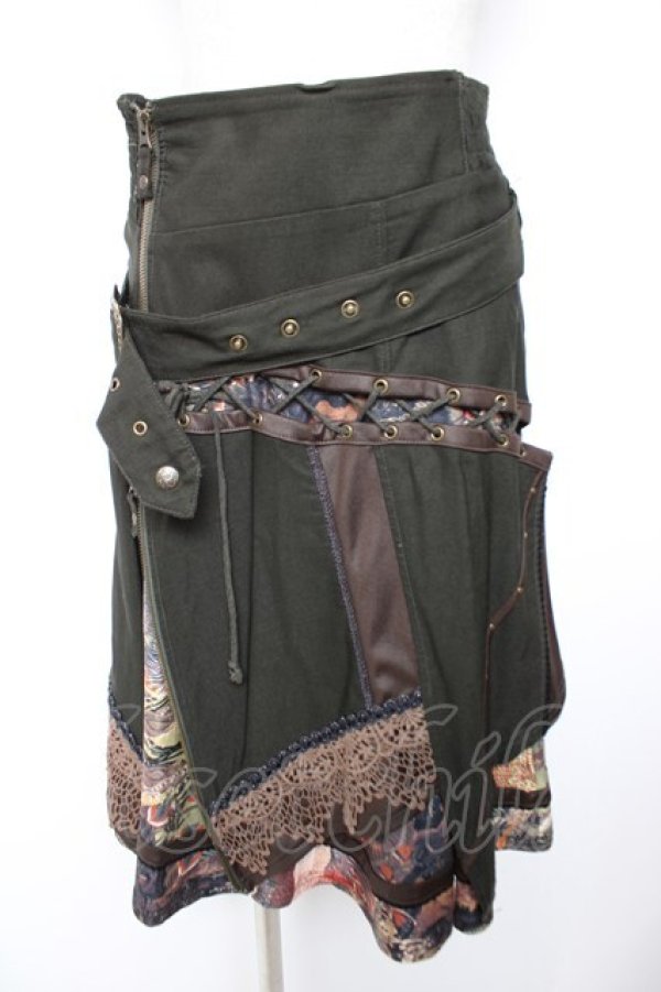 画像1: Ozz oneste / 2WAYギミック柄和スカート  カーキグリーン Y-25-12-25-164-OO-SK-SZ-ZY (1)