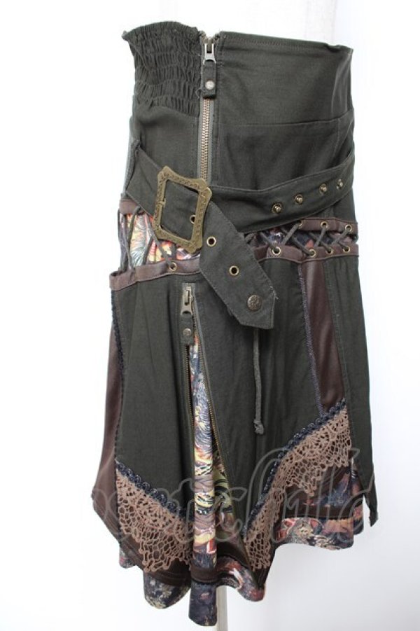 画像3: Ozz oneste / 2WAYギミック柄和スカート  カーキグリーン Y-25-12-25-164-OO-SK-SZ-ZY (3)