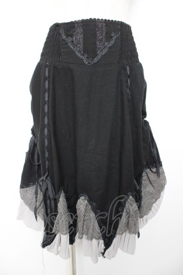 画像1: Ozz Croce / 裾プリーツギャザーフリルスカート  黒 Y-25-12-25-165-OO-SK-SZ-ZY (1)