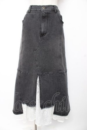画像: axes femme NOSTALGIE / 裾レースデニムスカート M 黒 Y-25-12-25-170-AX-SK-SZ-ZY