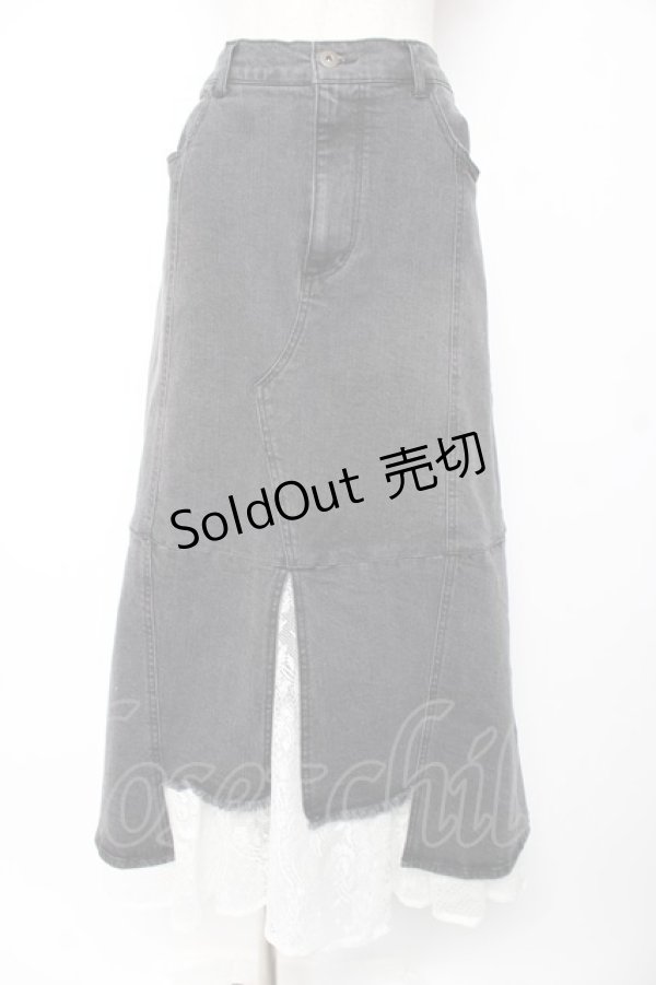 画像1: axes femme NOSTALGIE / 裾レースデニムスカート M 黒 Y-25-12-25-170-AX-SK-SZ-ZS (1)