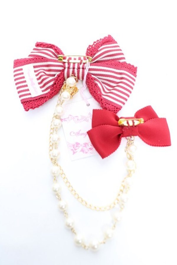 画像2: Angelic Pretty / Royal Crownストライプリボンブローチ  ワイン Y-25-12-25-041-AP-AC-SZ-ZY (2)