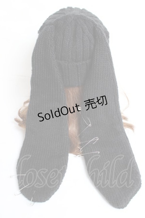 画像3: REFLEM / 安全ピン付きうさ耳ニットキャップ F ブラック Y-25-12-27-031-PU-AC-SZ-ZY (3)