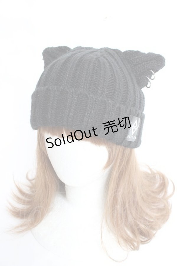 画像1: REFLEM / リングピアス付き猫耳ニット帽 F ブラック Y-25-12-27-032-PU-AC-SZ-ZY (1)