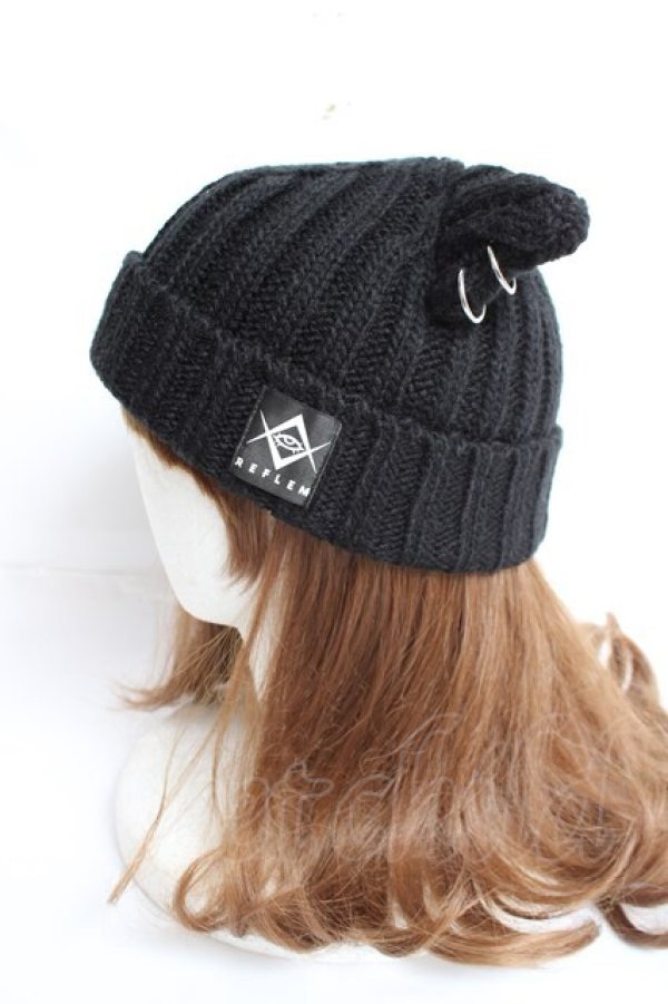 画像2: REFLEM / リングピアス付き猫耳ニット帽 F ブラック Y-25-12-27-032-PU-AC-SZ-ZY (2)