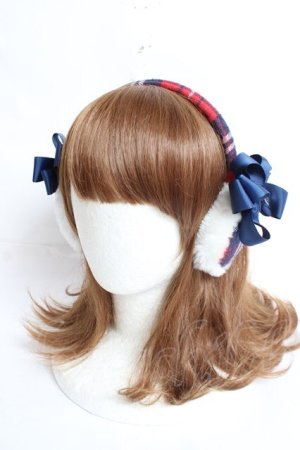 画像: Emily Temple cute / タータンイヤーマフ  赤×紺 Y-25-12-27-036-ET-ZA-SZ-ZY