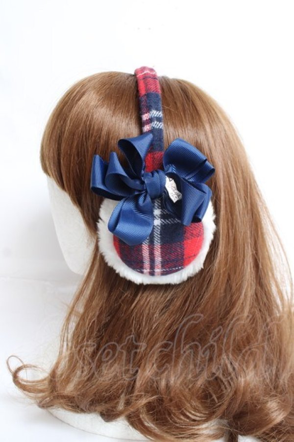 画像2: Emily Temple cute / タータンイヤーマフ  赤×紺 Y-25-12-27-036-ET-ZA-SZ-ZY (2)