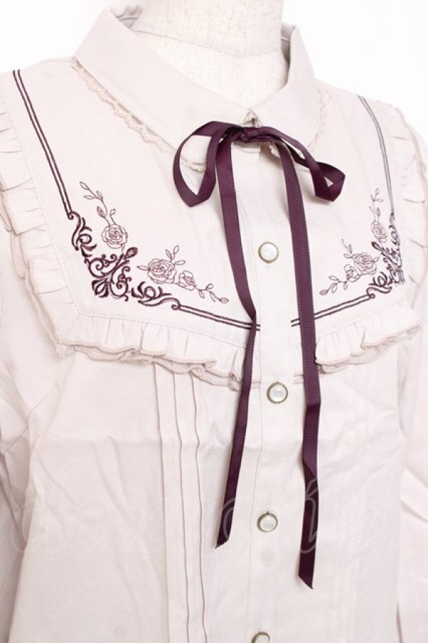 画像3: axes femme / 襟付刺繍ブラウス M 淡ピンク Y-25-12-27-044-AX-BL-SZ-ZY (3)