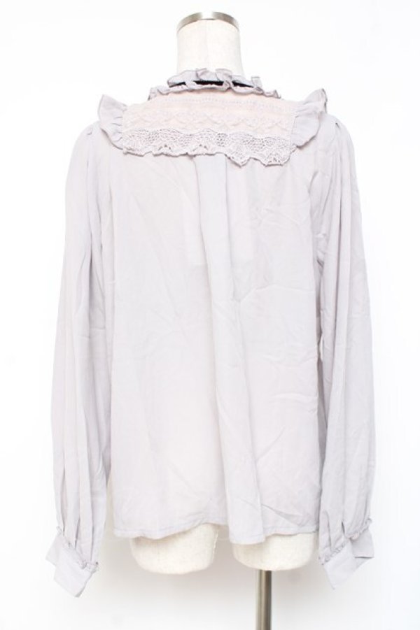 画像2: axes femme / ブローチ付ヴィンテージブラウス L グレー Y-25-12-27-045-AX-BL-SZ-ZY (2)