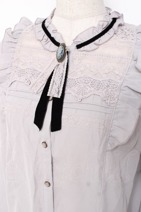 画像4: axes femme / ブローチ付ヴィンテージブラウス L グレー Y-25-12-27-045-AX-BL-SZ-ZY (4)