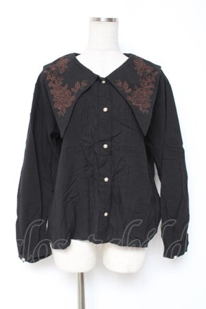 画像: axes femme NOSTALGIE / 襟刺繍ブラウス M 黒 Y-25-12-27-046-AX-BL-SZ-ZY