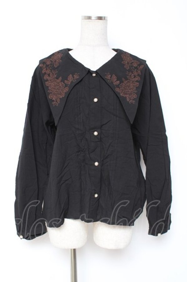 画像1: axes femme NOSTALGIE / 襟刺繍ブラウス M 黒 Y-25-12-27-046-AX-BL-SZ-ZY (1)
