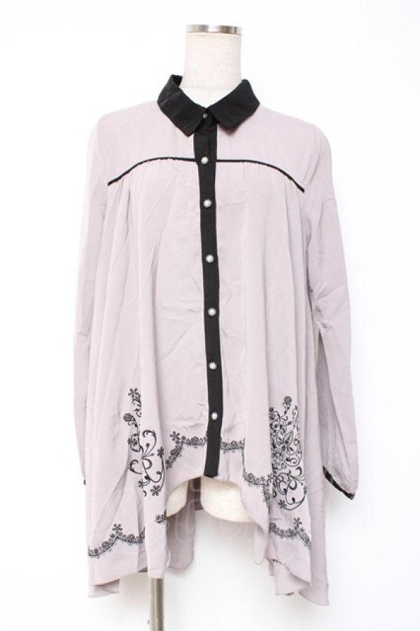 画像1: axes femme / 裾刺繍チュニック M グレー Y-25-12-27-047-AX-OP-SZ-ZY (1)