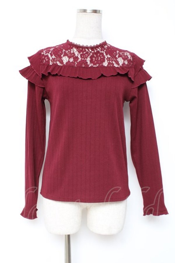 画像1: axes femme / 肩フリルリブカットソー M ワイン Y-25-12-27-048-AX-TO-SZ-ZY (1)