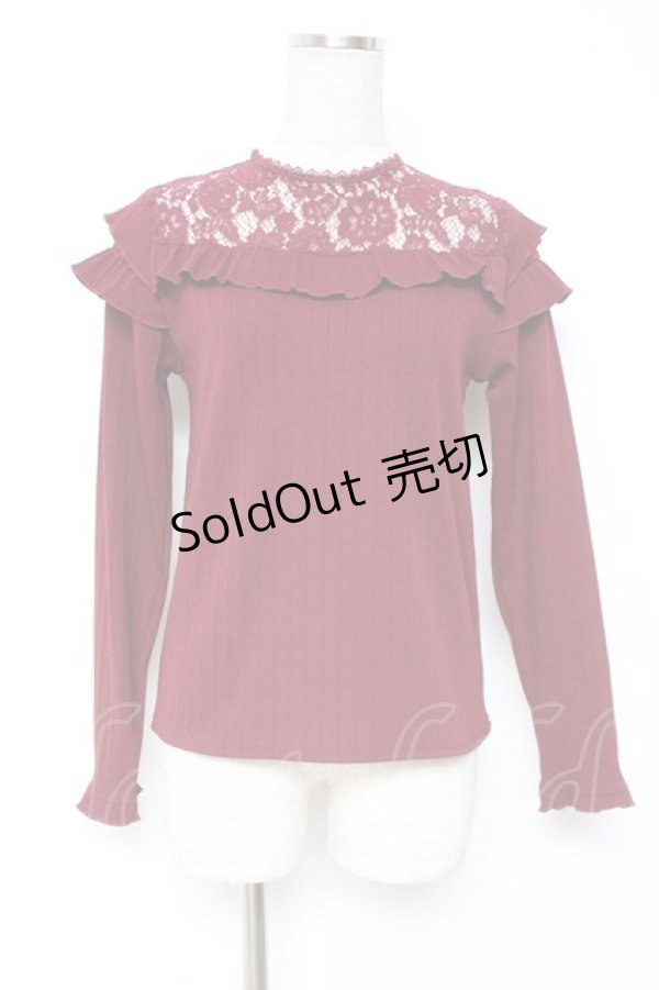 画像1: axes femme / 肩フリルリブカットソー M ワイン Y-25-12-27-048-AX-TO-SZ-ZY (1)