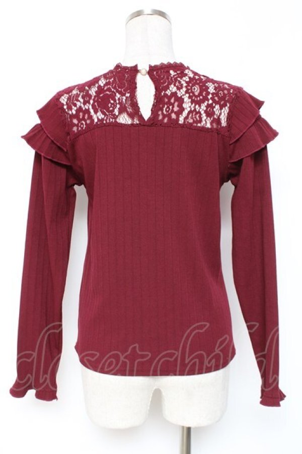 画像2: axes femme / 肩フリルリブカットソー M ワイン Y-25-12-27-048-AX-TO-SZ-ZY (2)