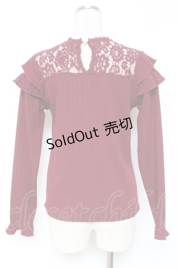 画像2: axes femme / 肩フリルリブカットソー M ワイン Y-25-12-27-048-AX-TO-SZ-ZY (2)