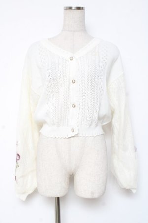 画像: axes femme / フラワーブーケ刺繍カーデ M 生成り Y-25-12-27-049-AX-TO-SZ-ZY