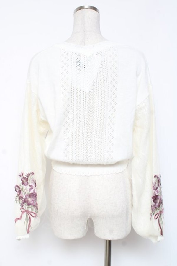 画像2: axes femme / フラワーブーケ刺繍カーデ M 生成り Y-25-12-27-049-AX-TO-SZ-ZY (2)