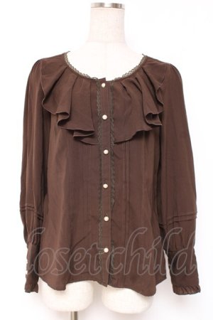 画像: axes femme / シャボ付きラッフルブラウス M 茶 Y-25-12-27-050-AX-BL-SZ-ZY