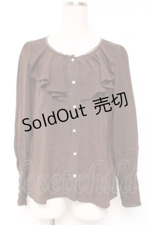 画像: axes femme / シャボ付きラッフルブラウス M 茶 Y-25-12-27-050-AX-BL-SZ-ZS