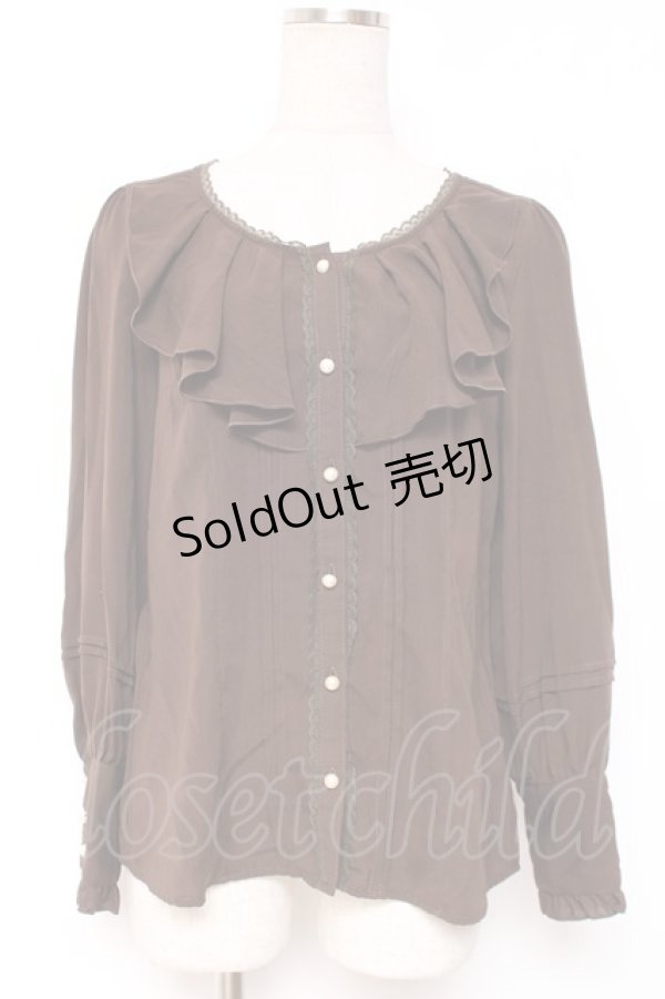 画像1: axes femme / シャボ付きラッフルブラウス M 茶 Y-25-12-27-050-AX-BL-SZ-ZS (1)