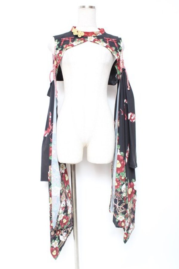 画像1: Royal Princess Alice / お狐様振袖ジャケット/絢爛白狐(たまコラボレーション)  黒 Y-25-12-27-056-LO-TO-AS-ZY (1)