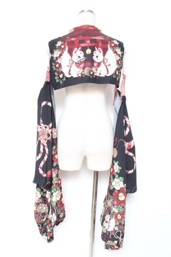 画像2: Royal Princess Alice / お狐様振袖ジャケット/絢爛白狐(たまコラボレーション)  黒 Y-25-12-27-056-LO-TO-AS-ZY (2)