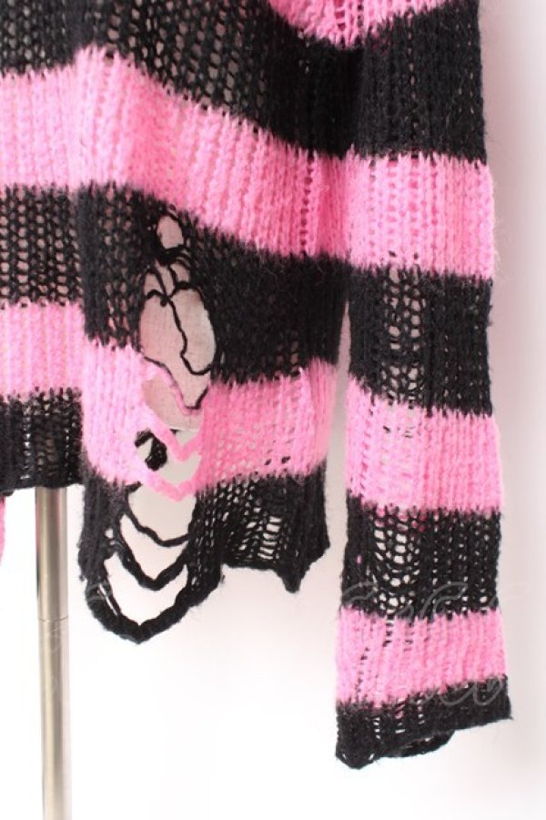 画像3: REFLEM / ダメージボーダーニット F ブラック×ピンク Y-25-12-27-058-PU-TO-SZ-ZY (3)