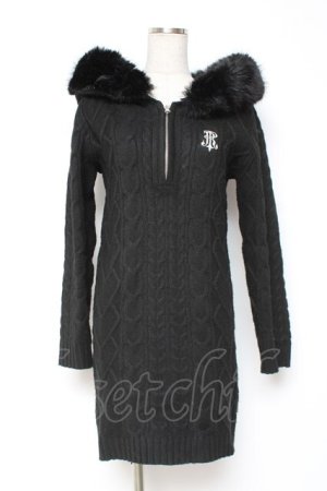 画像: TRAVAS TOKYO / クマ耳ファーフードケーブルニットワンピース F ブラック Y-25-12-27-059-PU-OP-SZ-ZY