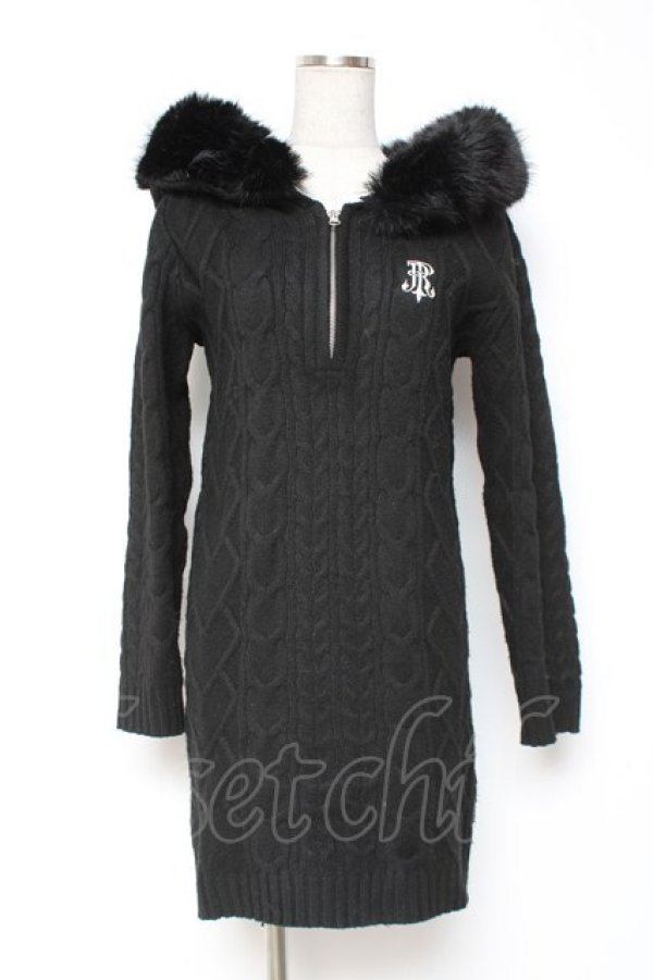 画像1: TRAVAS TOKYO / クマ耳ファーフードケーブルニットワンピース F ブラック Y-25-12-27-059-PU-OP-SZ-ZY (1)