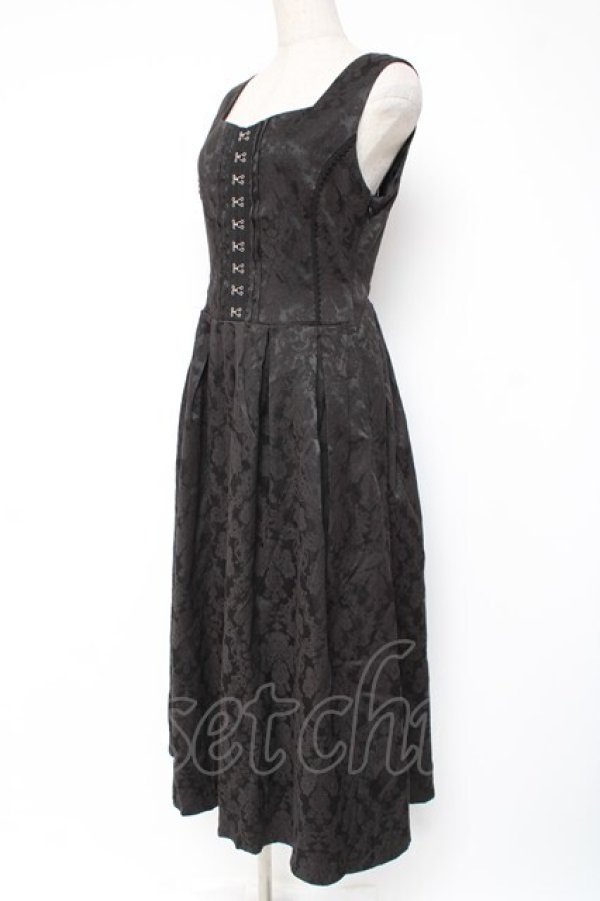 画像2: axes femme / コルセット風ジャカードジャンパースカート M 黒 Y-25-12-27-062-AX-OP-SZ-ZY (2)