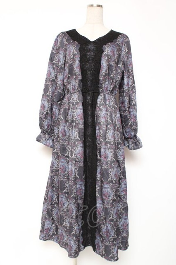 画像1: axes femme / ローズガーランド柄ロングワンピース F 黒 Y-25-12-27-063-AX-OP-SZ-ZY (1)