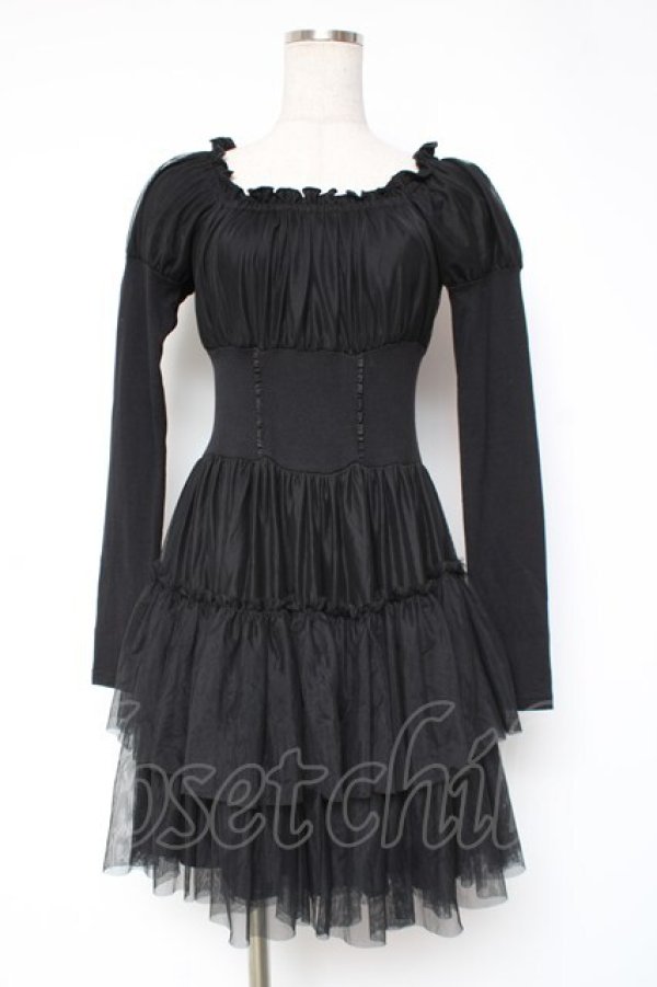 画像1: Sheglit / チュールティアードワンピース M ブラック Y-25-12-27-070-EL-OP-SZ-ZY (1)