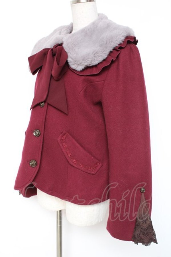 画像2: axes femme / ファー襟付編上ショートコート F ワイン Y-25-12-27-080-AX-CO-SZ-ZY (2)