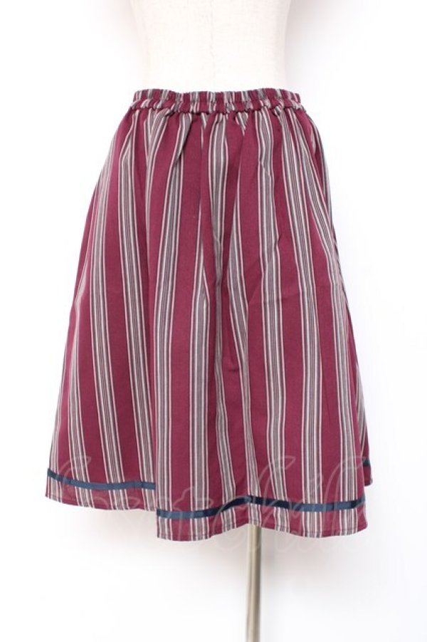 画像2: axes femme POETIQUE / グログランテープレジメンタルフレアスカート  ワイン Y-25-12-27-092-AX-SK-SZ-ZY (2)