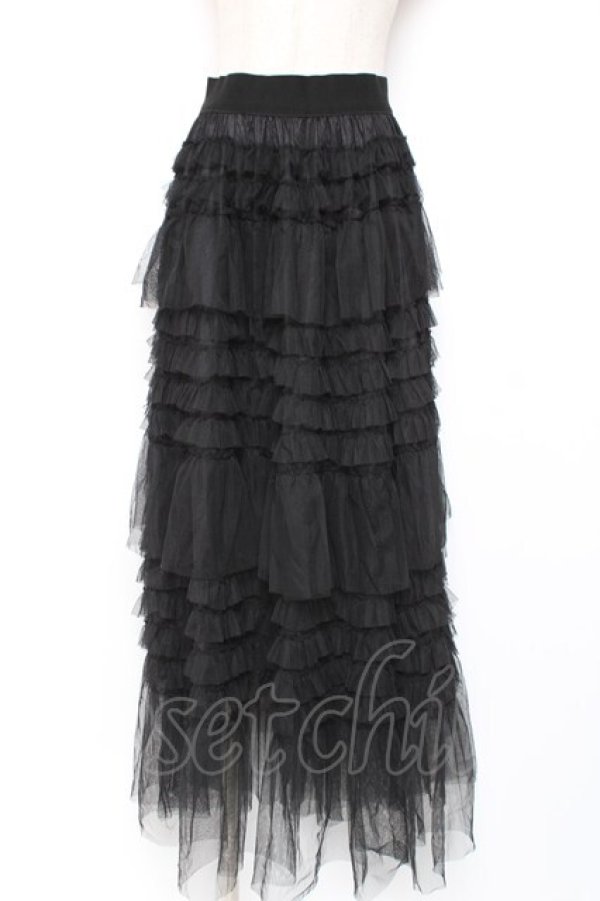 画像1: axes femme POETIQUE / ティアードフリルロングスカート M 黒 Y-25-12-27-097-AX-SK-SZ-ZY (1)