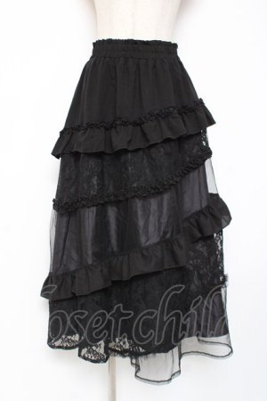 画像: axes femme / チュールレースティアードスカート F 黒 Y-25-12-27-098-AX-SK-SZ-ZY