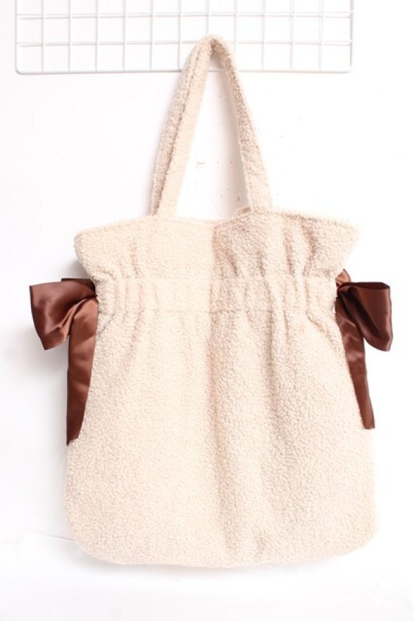 画像2: Maison de FLEUR / EC限定ボアダブルリボントートバッグ F ベージュ Y-25-12-27-020-LO-BG-SZ-ZY (2)