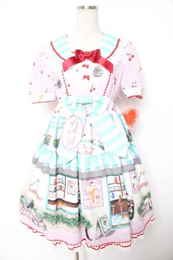 画像1: BABY, THE STARS SHINE BRIGHT / Kitten’s Sweet Cherries Cafe Diner柄ワンピース  ピンク Y-25-12-28-018-BA-OP-AS-ZY (1)