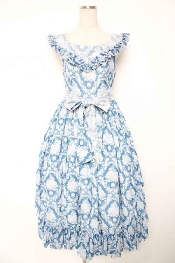 画像1: berry&wood / Hoshibako Works×berry&wood 紫陽花の咲く頃襟付きジャンパースカート M ブルー Y-25-12-28-024-LO-OP-SZ-ZY (1)