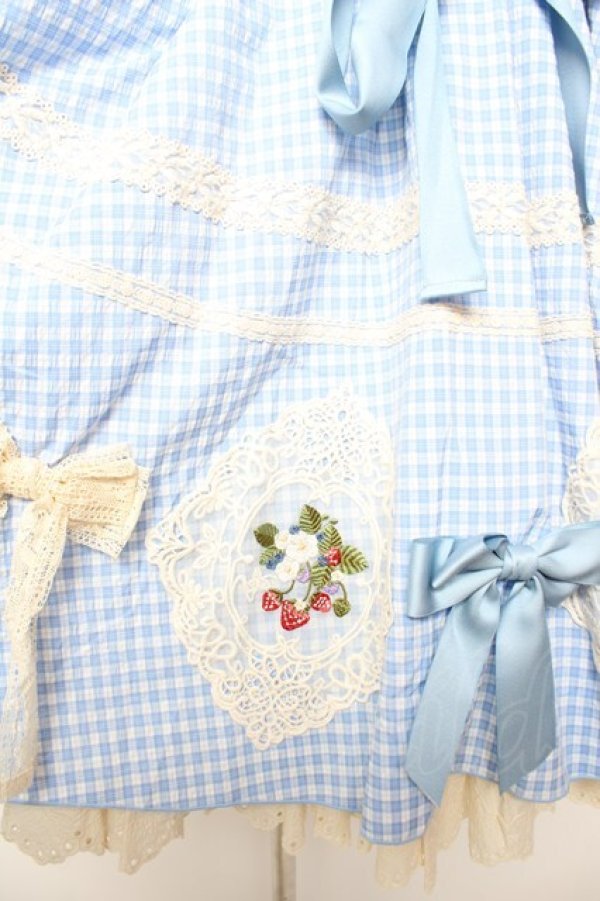 画像5: Hoshibako Works / ストロベリー・リボンブーケ　ギンガムチェックパフワンピース  サックス Y-25-12-28-026-LO-OP-SZ-ZY (5)