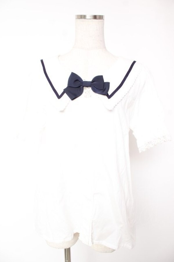 画像1: ALICE and the PIRATES / La brise chantanteセーラーカラーブラウス  ホワイト×ネイビー Y-25-12-28-038-PA-BL-SZ-ZY (1)