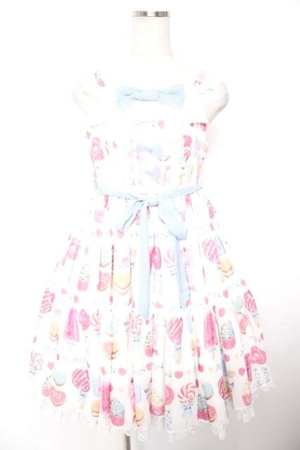 画像1: Angelic Pretty / Sugar Candy Shopジャンパースカート  白 Y-25-12-28-005-AP-OP-SZ-ZY (1)