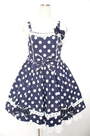 画像: Angelic Pretty / ポルカドットジャンパースカート  紺 Y-25-12-28-006-AP-OP-SZ-ZY