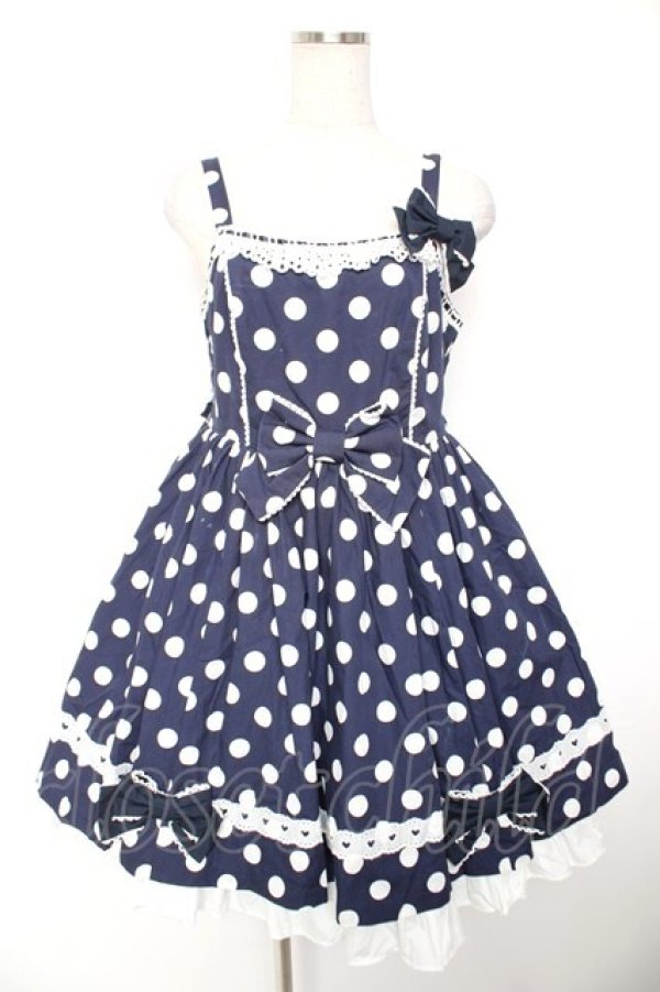 画像1: Angelic Pretty / ポルカドットジャンパースカート  紺 Y-25-12-28-006-AP-OP-SZ-ZY (1)