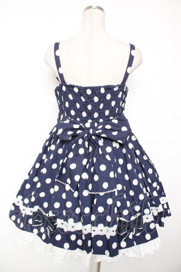 画像2: Angelic Pretty / ポルカドットジャンパースカート  紺 Y-25-12-28-006-AP-OP-SZ-ZY (2)