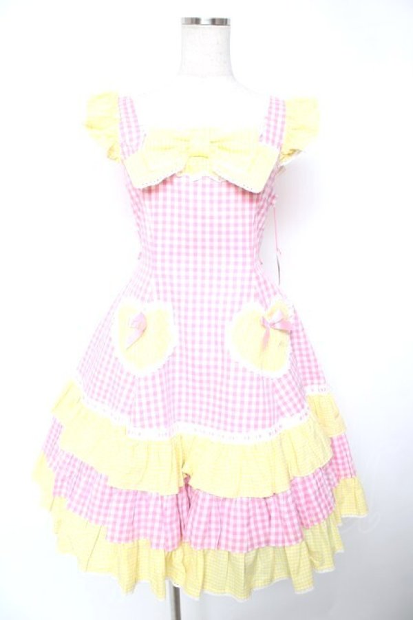 画像1: Angelic Pretty / ギンガムシャーベットジャンパースカート  ピンク×イエロー Y-25-12-28-002-AP-OP-SZ-ZY (1)