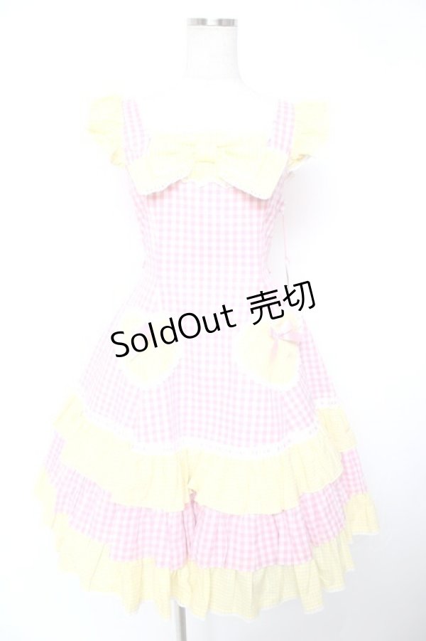 画像1: Angelic Pretty / ギンガムシャーベットジャンパースカート  ピンク×イエロー Y-25-12-28-002-AP-OP-SZ-ZY (1)
