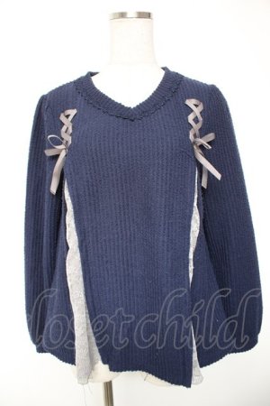 画像: axes femme / レースアップトップス  紺 Y-26-01-01-038-AX-TO-SZ-ZY